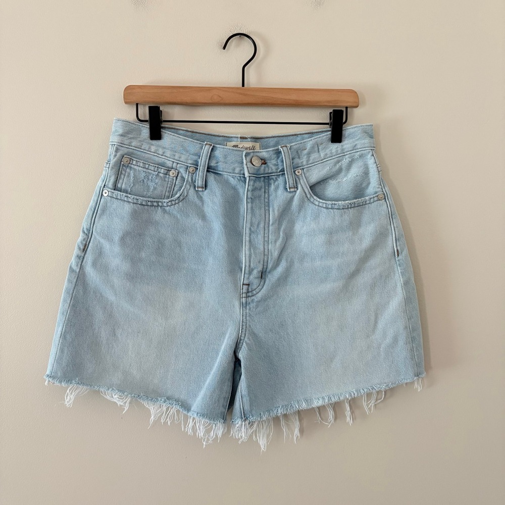 Madewell Denim The Momjean Short 28 Blue Fitzgerald Wash High Rise Button Fly